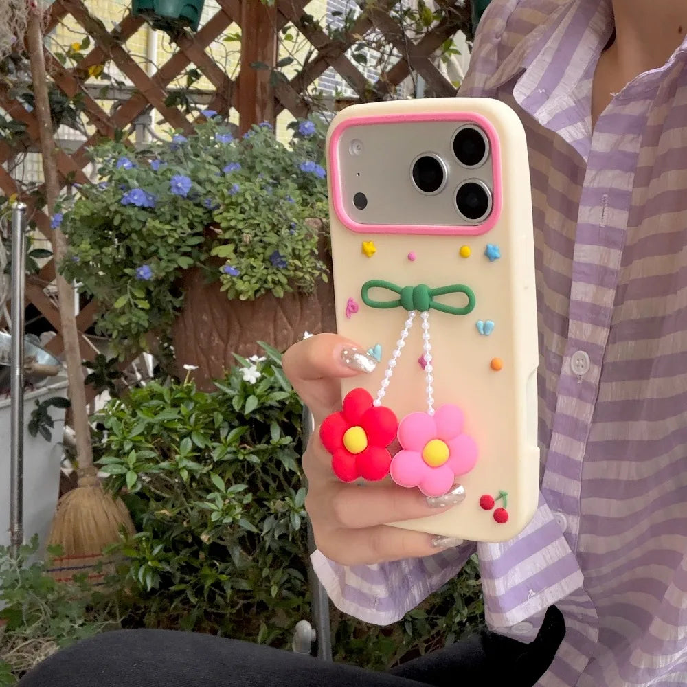 Cute 3D Flower Charm Silicone Phone Case For iPhone