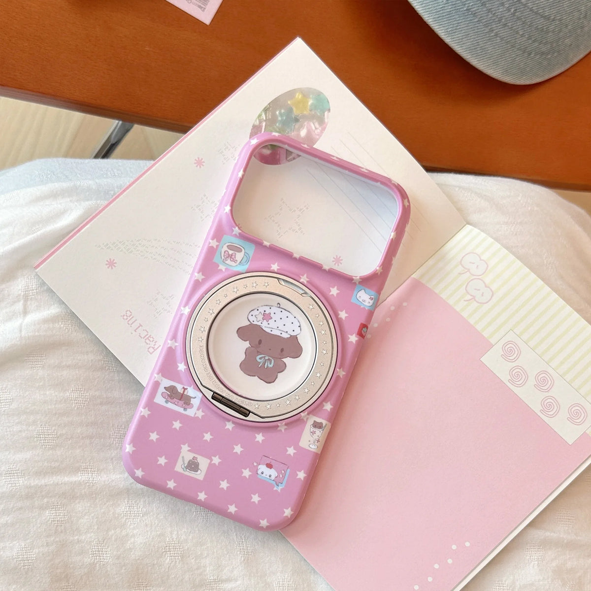 Korean Full Screen Stars 360° Rotate Cartoon Puppy Magnetic Holder Phone Case For iPhone