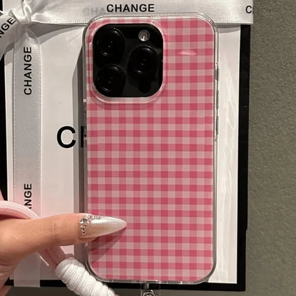 Pink Check Pattern With A Lanyard Phone Case For iPhone
