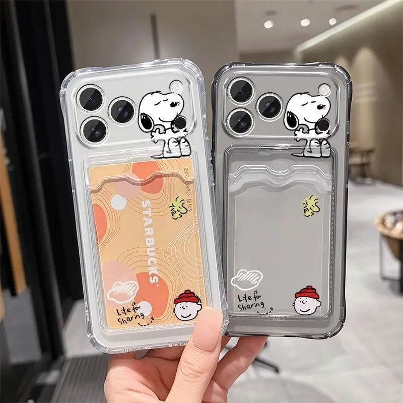 Anime Snoopy Soft Card Slot Pocket Phone Case Protective Case For iPhone