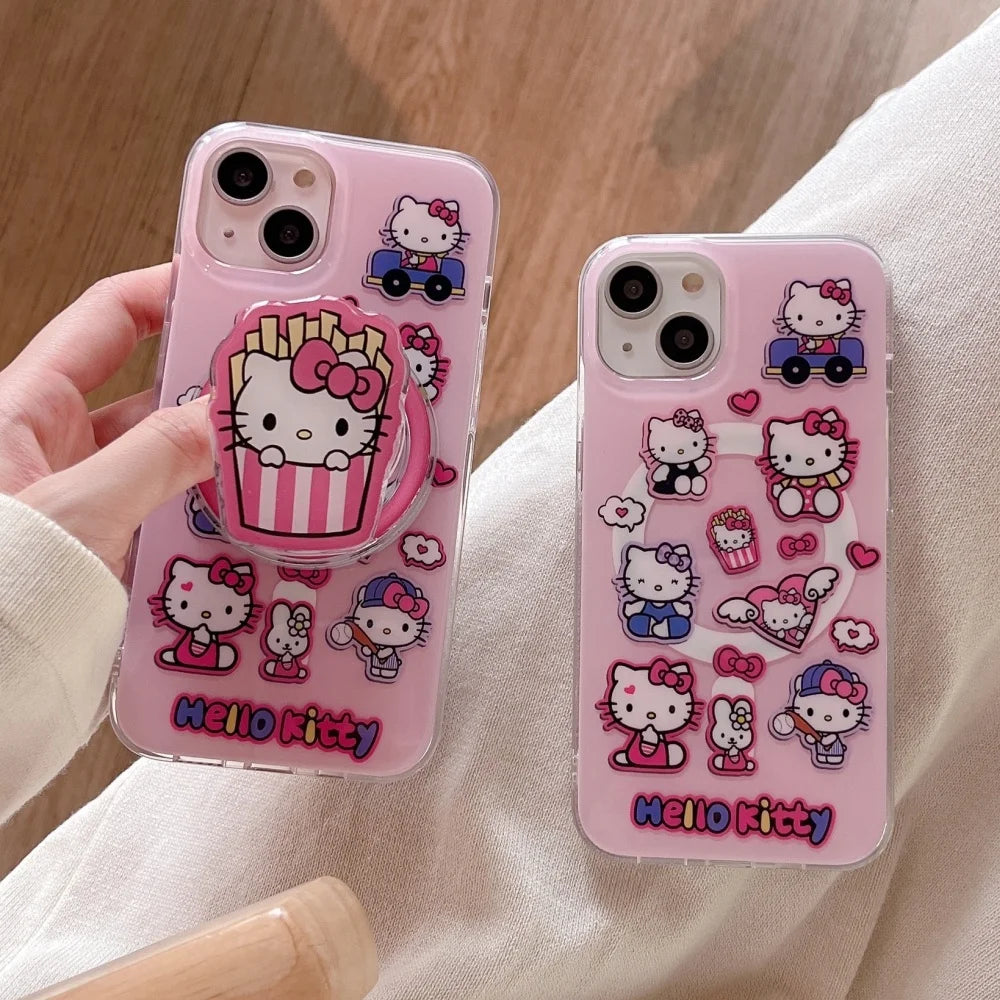 Cute Kitty Magnetic Shell With Bracket Hot Sale Phone Case For iPhone