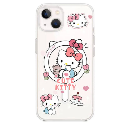 Korean Cartoon Hello Kitty Kuromi Bracket Magnetic Phone Case For iPhone