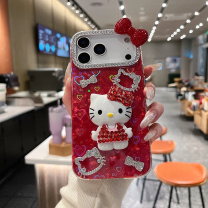 3D Stereoscopic Cute Cartoon Sanrio Hello Kitty Bling Glitter Phone Case For iPhone