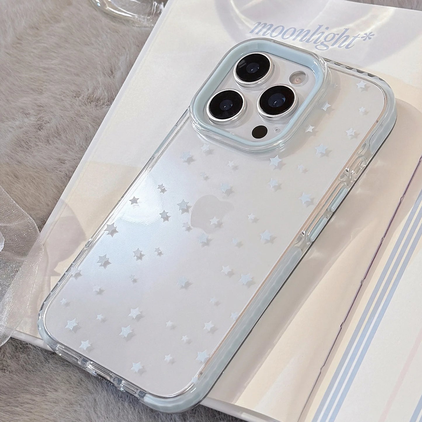 ins Korean Full Screen Blue Stars Pattern Phone Case For iPhone