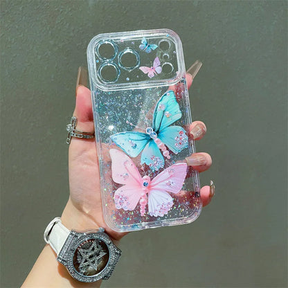 Luxury Sequins Pink Blue Diamond Butterfly Glitter Phone Case For iPhone