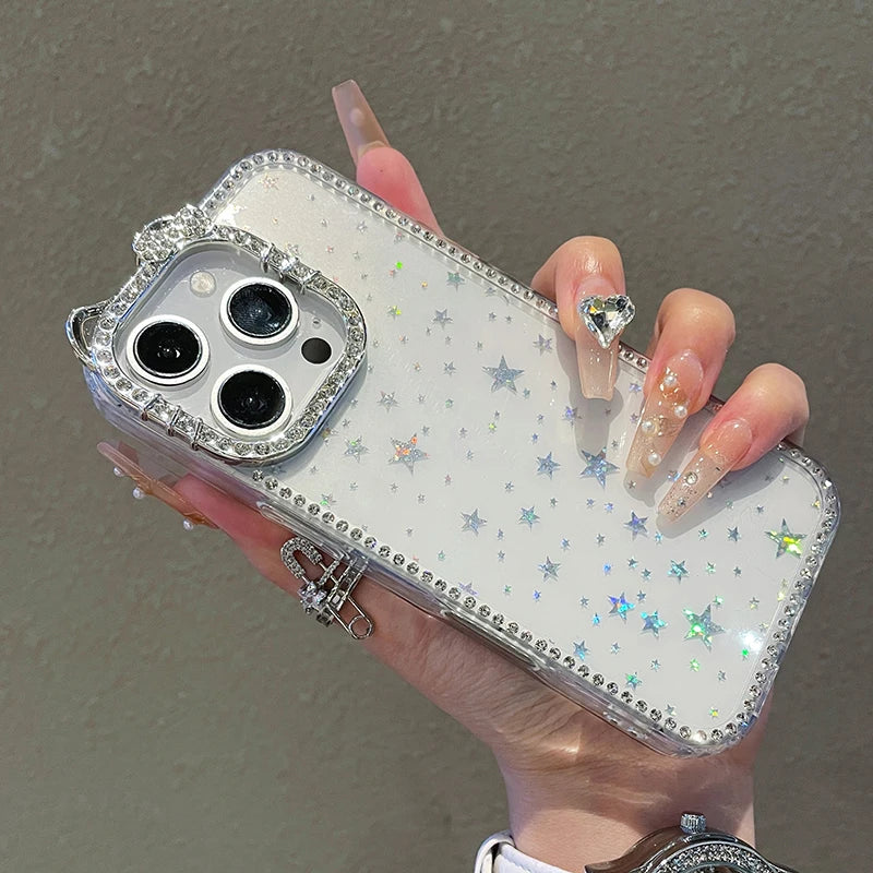 Luxury Cute Cat Bling Diamond Camera Protector Phone Case