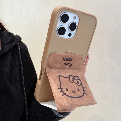 2 in 1 Brown Kitty Flip Cover Cartoon Flip Stand Phone Holder Case For iPhone