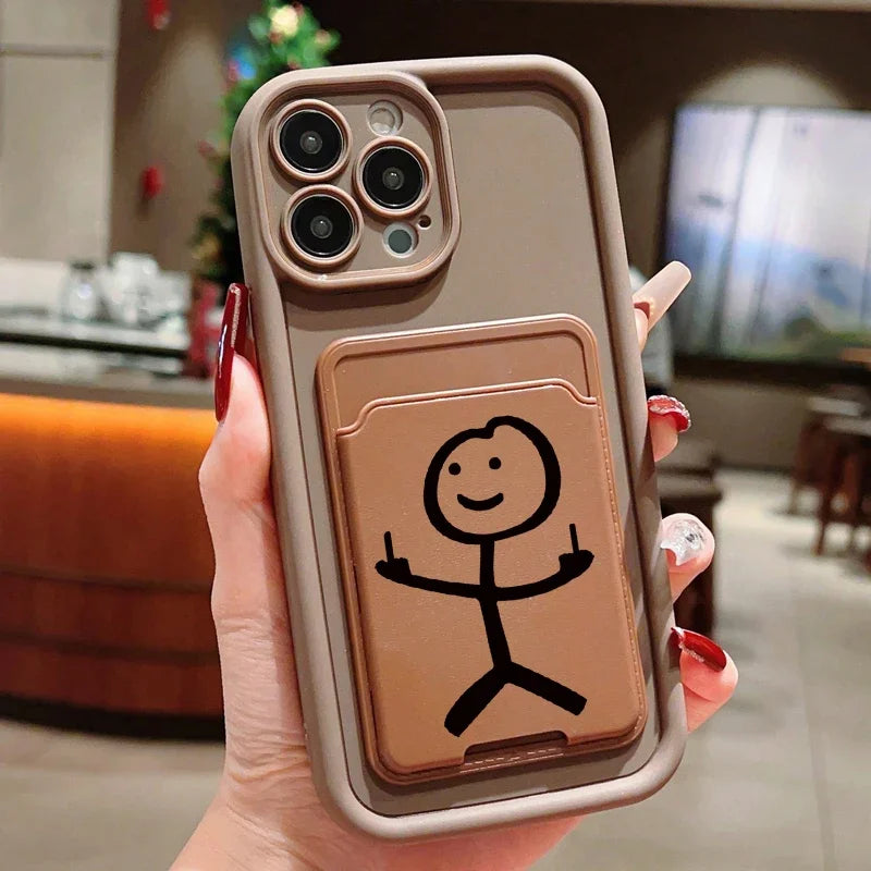 Cartoon Fun Matchman Insert Card Bag Silicone Soft Phone Case For iPhone