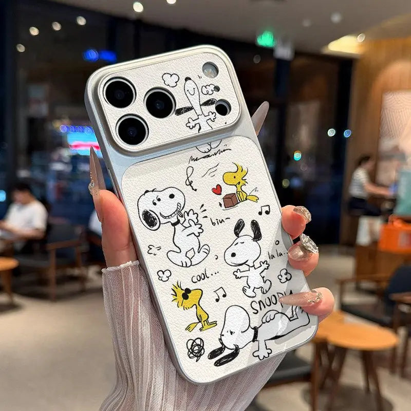 Animation Peripheral Cartoon Imitation Leather Snoopy Cute Phone Case For iPhone