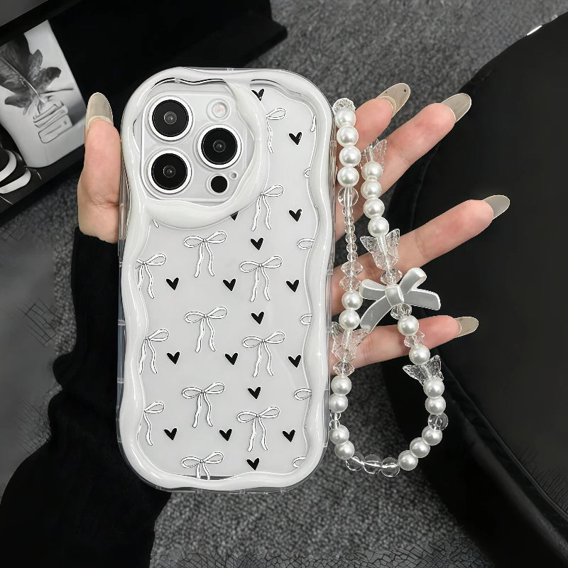 Cute Bow Heart Pattern Wave-Shaped Phone Case For iPhone