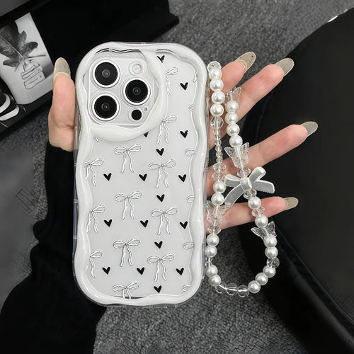 Cute Bow Heart Pattern Wave-Shaped Phone Case For iPhone