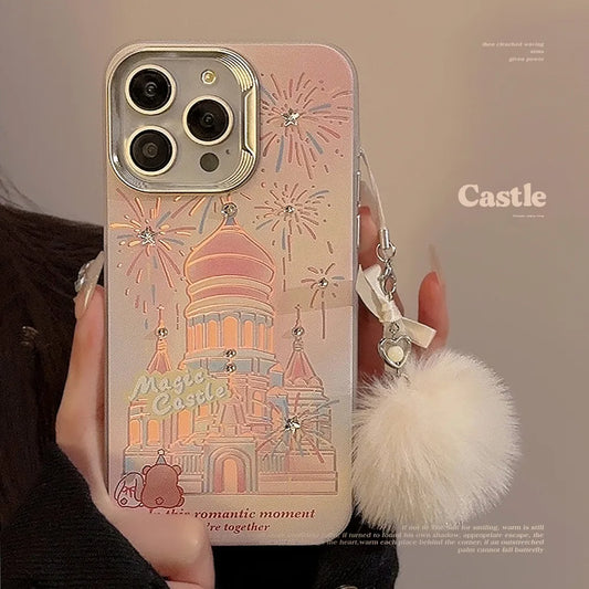 Korean Glitter Fireworks Castle Phone Case For iPhone