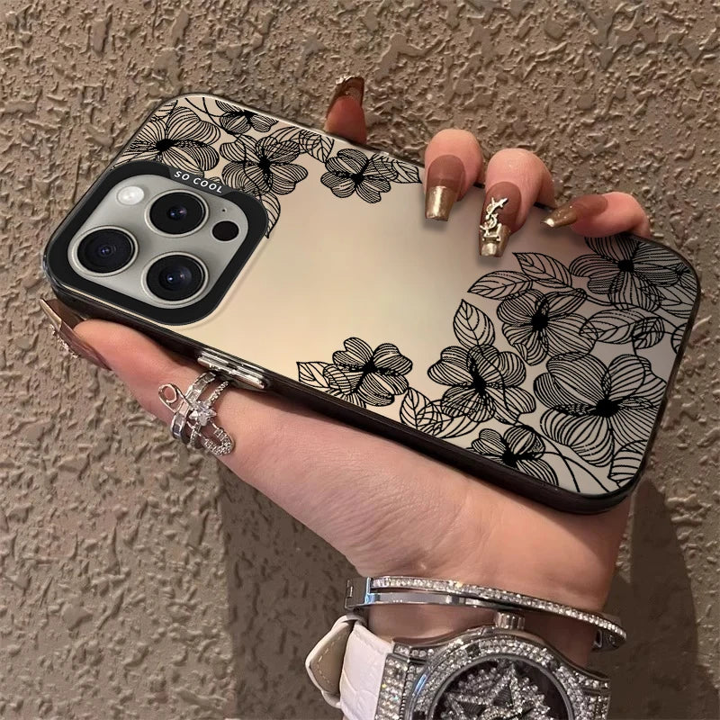 Sophisticated Black Floral Frosted Case For iPhone
