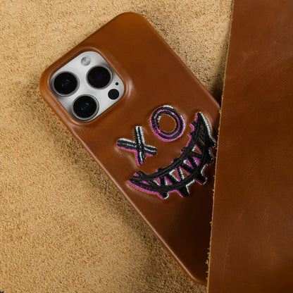 Retro Embroidery Genuine Leather Phone Case For iPhone