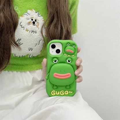Cute Cartoon Thick Lips Frog Silicone Telescopic Bracket Phone Case For iPhone