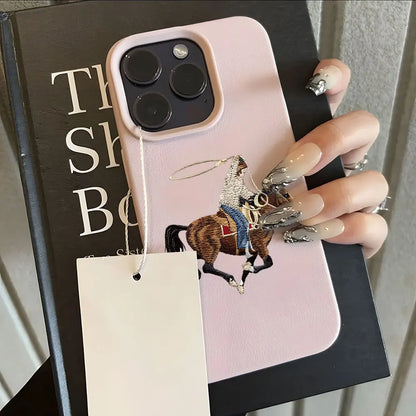 Retro Cowboy Riding Horse Pattran Lychee Soft Phone Case For iPhone