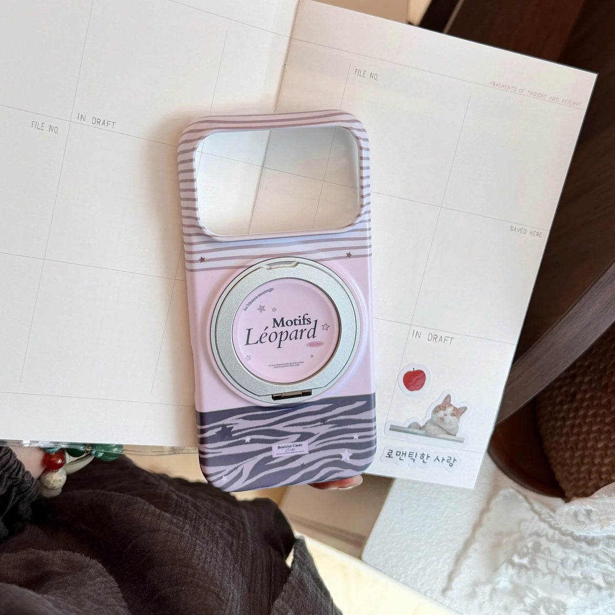 Korean Striped Splicing Fold 360° Rotating Magnetic Bracket Phone Case For iPhone
