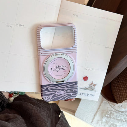 Korean Striped Splicing Fold 360° Rotating Magnetic Bracket Phone Case For iPhone
