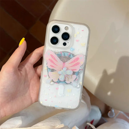Half Clear Small Flower Magnet Phone Case