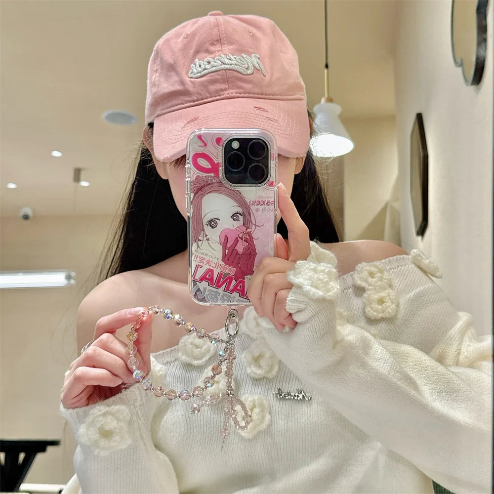 Japan Korean Cute Cartoon Girl kawaii Phone Lanyard Case For iPhone