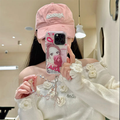 Japan Korean Cute Cartoon Girl kawaii Phone Lanyard Case For iPhone