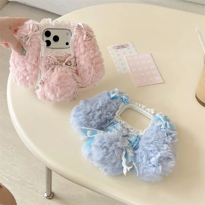 Korean Cute Bow Plush Phone Case For iPhone