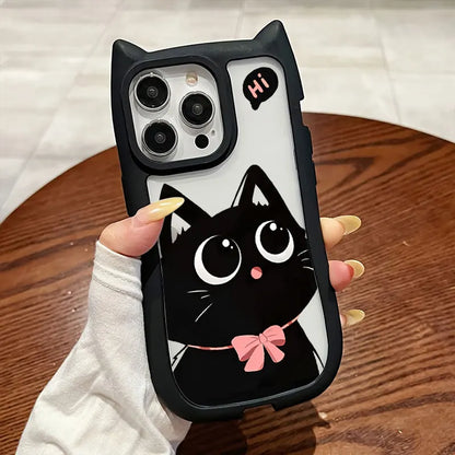 Cute Big Eyed Cat Pattern Cat's Ears Phone Case For iPhone