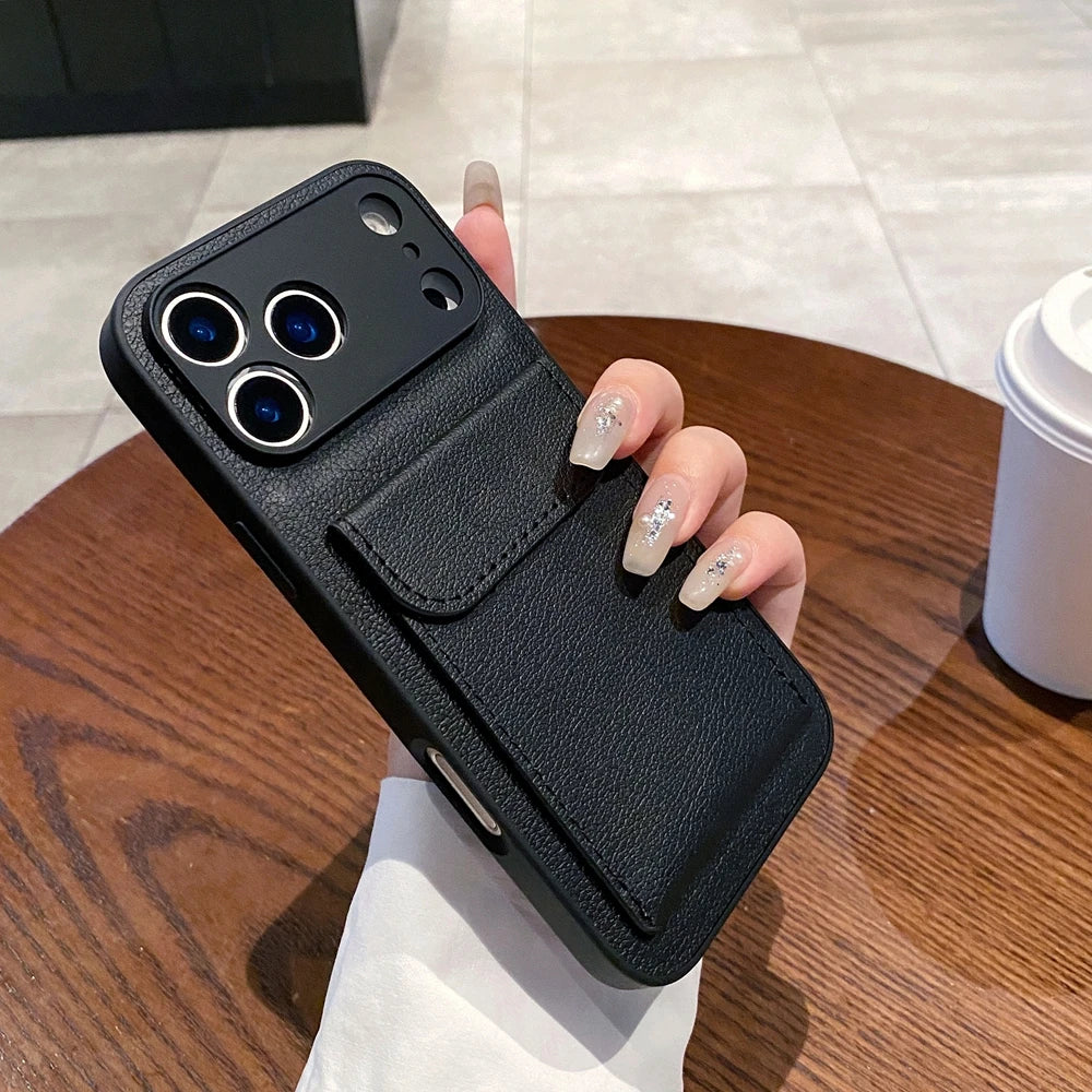 Card Slot Wallet PU Leather Bracket Case For iPhone