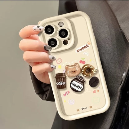 Cute 3D Bear Coffee Donut Phone Case For iPhone