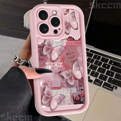 Pink Cute Butterfly Silicone Soft Phone Case For iPhone