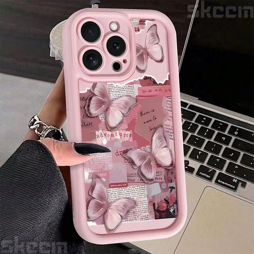 Pink Cute Butterfly Silicone Soft Phone Case For iPhone