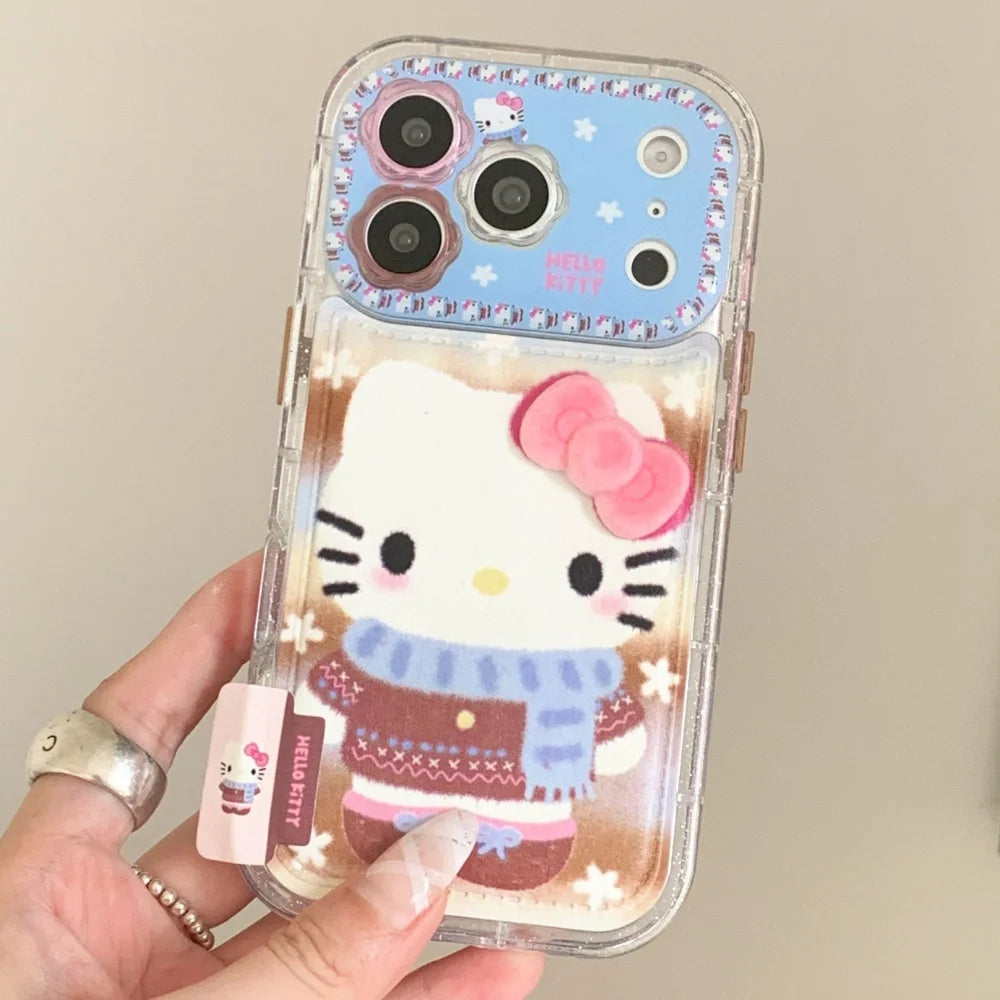Luxury Cute Flower Lens Leather Scarf Kitty Phone Case For iPhone