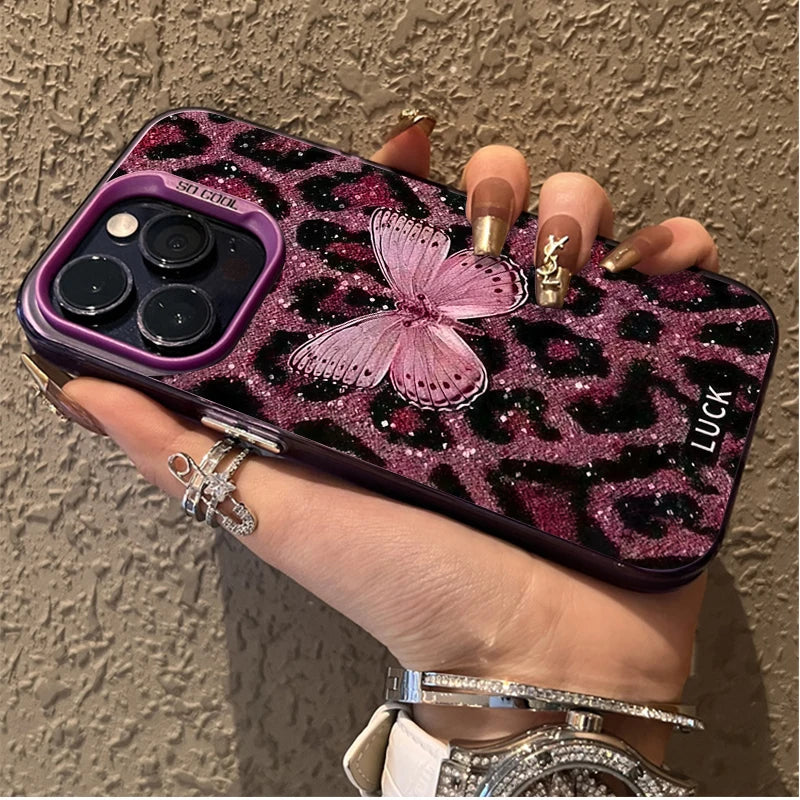 Butterfly Leopard Phone Case For iPhone