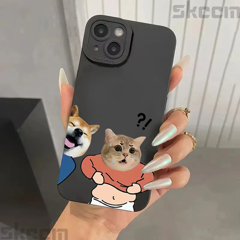 Funny Fitness Shiba Dog And Cat  Couple Phone Case For iPhone