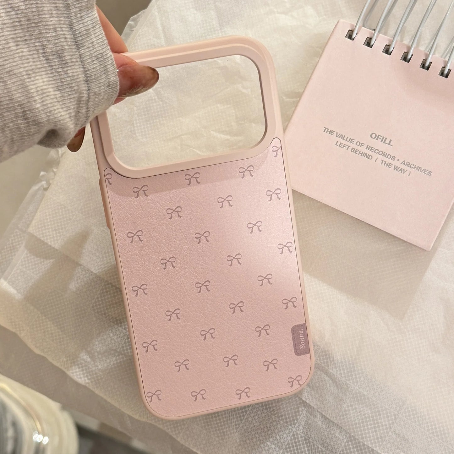 Korean Full Screen Pink Bowknot Leather Texture Phone Case For iPhone
