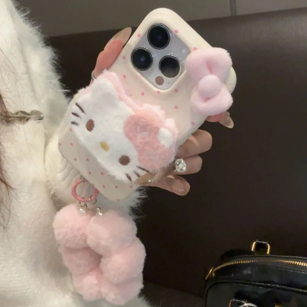 DIY New Kawaii Cat 3D Plush Shape Mobile Phone Case Suitable For iPhone