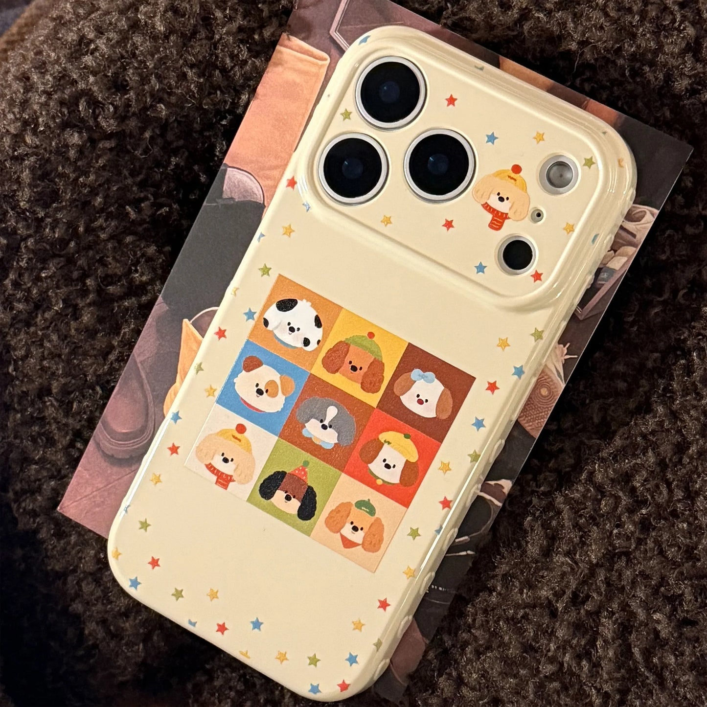 Korean Cartoon Puppy Colorful Stars Graffiti Soft Phone Case For iPhone