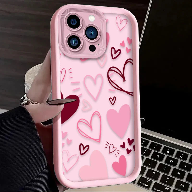 Pink Heart-Shaped Pattern Phone Case For iPhone