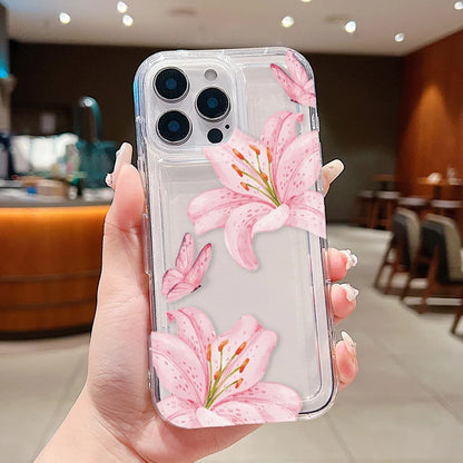 Sweet Pink Lily Pattern With Lanyard Phone Case For iPhone