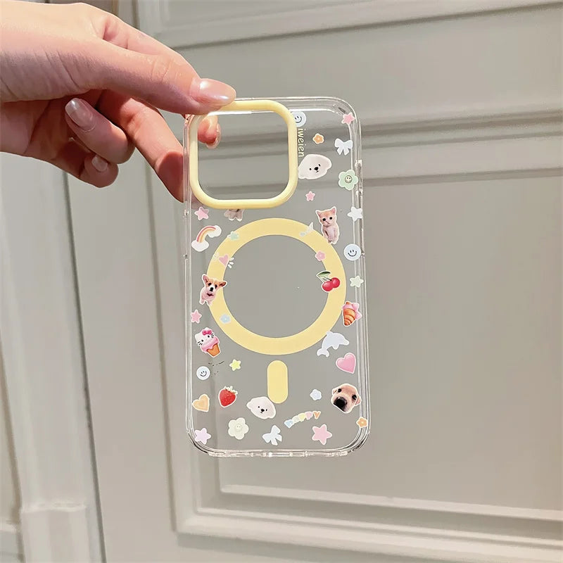 Clear Cute Puppy Magnetic Stand Phone Case