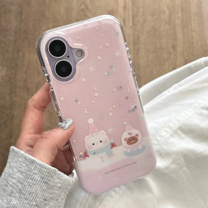 Korean INS Glitter Snowman Kitty Cat Phone Case For iPhone