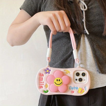 Summer Cute Three Dimensional Pink Smiley Face Flower Phone Case