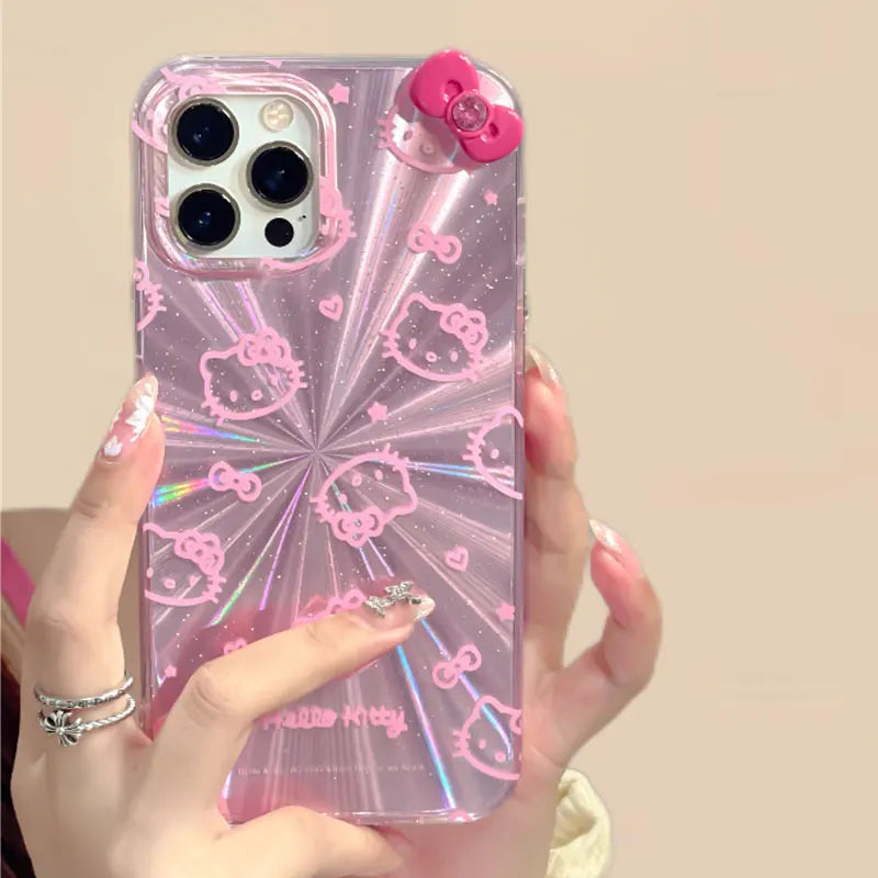 Hello Kitty Bow Aurora Glitter Powder Phone Case For iPhone