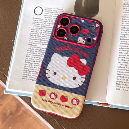 Luxury 3D Leather Pattern Large Window Apple Kitty Case For iPhone