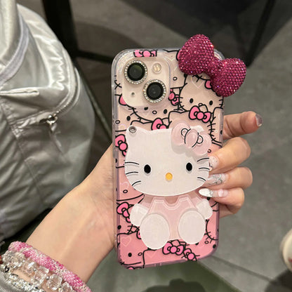 Hello Kitty Diamond Bow Gradient Phone Case For iPhone