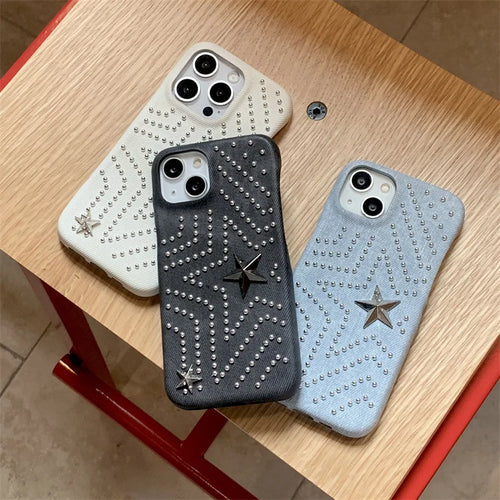 Luxury Metal Star Denim Cloth Phone Case