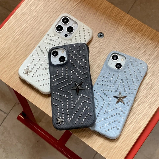 Luxury Metal Star Denim Cloth Phone Case
