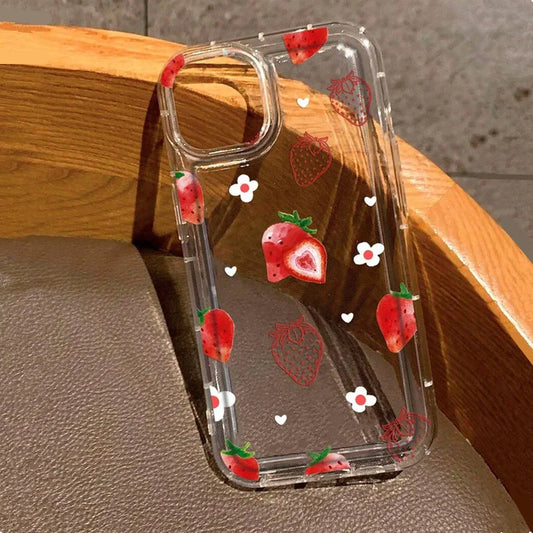 Summer Strawberry Flowers Print Clear Phone Case