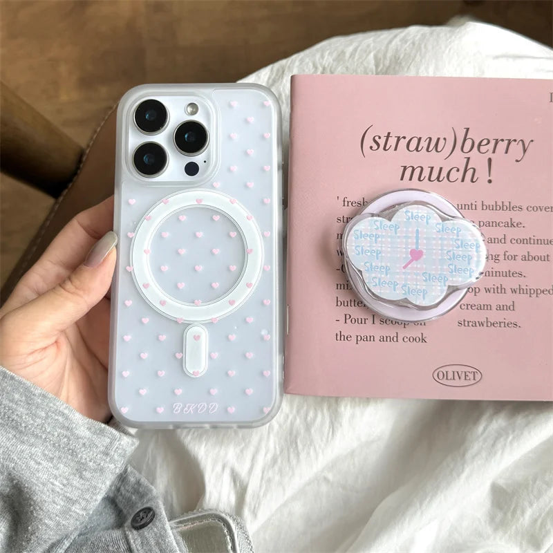 Cute Pink Small Love Heart Magnetic Phone Case