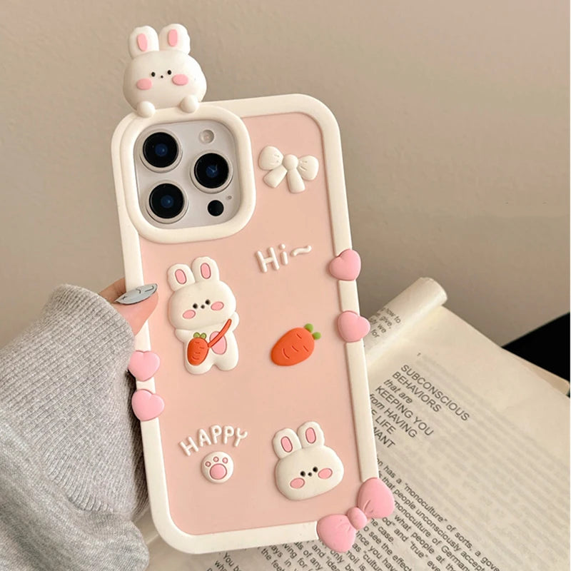Cartoon Cute Pink Rabbit Soft Silicone Phone Case